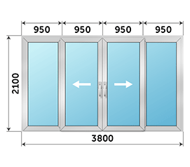 Четырехстворчатая дверь остекленная AGS 3800x2100